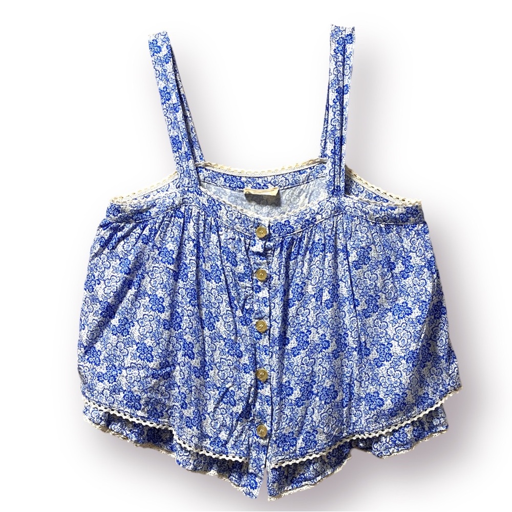 Altar’d State Blue and White Floral Cropped Tank